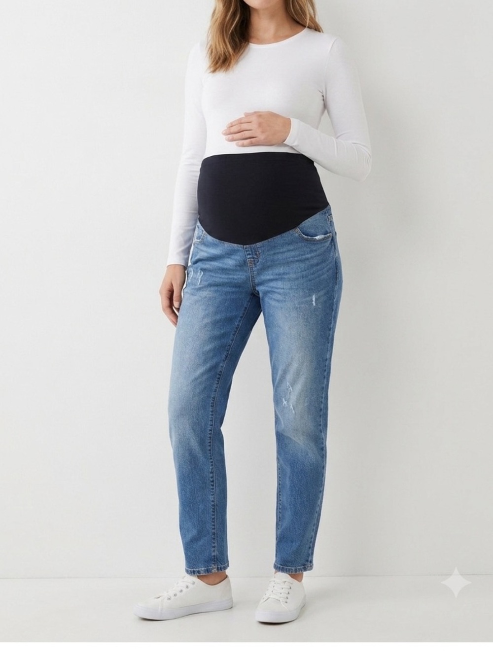Ingrid & Isabel Blue Skinny Maternity Jeans with Black Panel